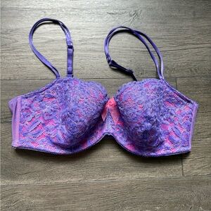 b.tempt'd Womens Purple Floral Lace Balconette Bra Underwire Size 36D